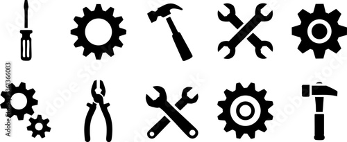 Tools Maintenance Icons Set EPS Wrench Hammer Gear Repair Vector