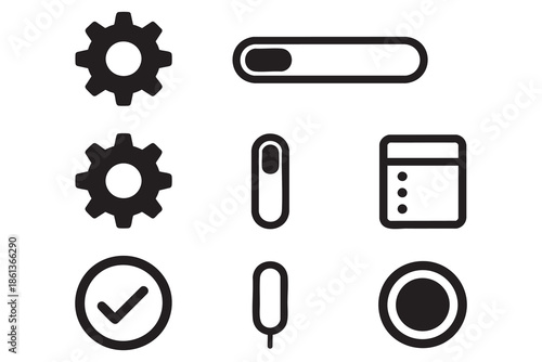 Black settings set icon. Cogwheel symbol. Gear wheel vector linear icon for use in any purpose.