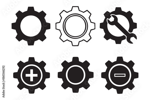 Black settings set icon. Cogwheel symbol. Gear wheel vector linear icon for use in any purpose.