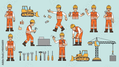 Construction Worker Cartoon Character Set