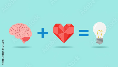 Brain Heart Lightbulb: Innovation with Emotion Concept