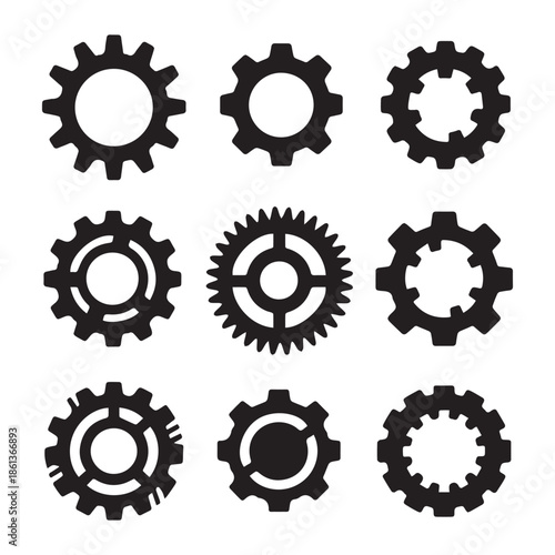 Settings icon set. Cogwheel symbol. Gear wheel linear icon for use in any purpose.