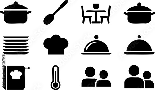 Kitchen Cooking Icons Set EPS Pot Spoon Chef Dish Vector