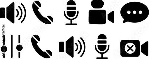 Communication Audio Icons Set EPS Phone Speaker Microphone Vector