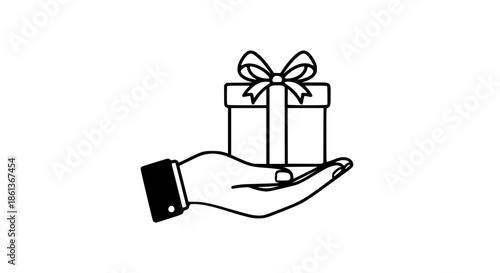Present in hand minimal style black white icon 