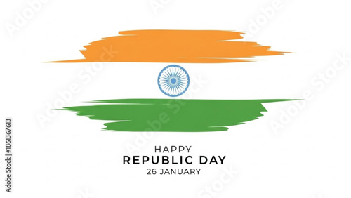 Indian republic day greeting card with flag colors and ashoka chakra symbol on white background