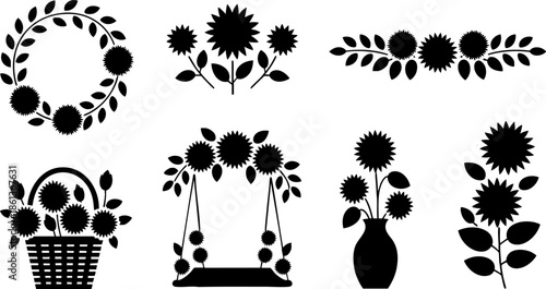Flower Floral Icons Set EPS Bouquet Wreath Sunflower Vector