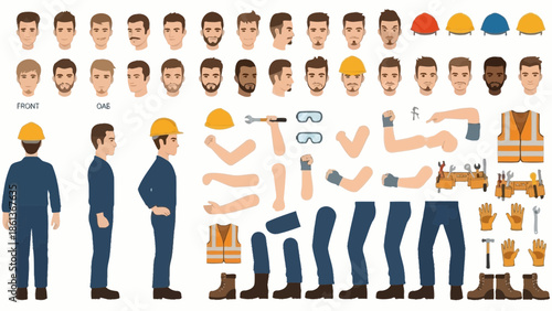 Construction worker character kit for animation