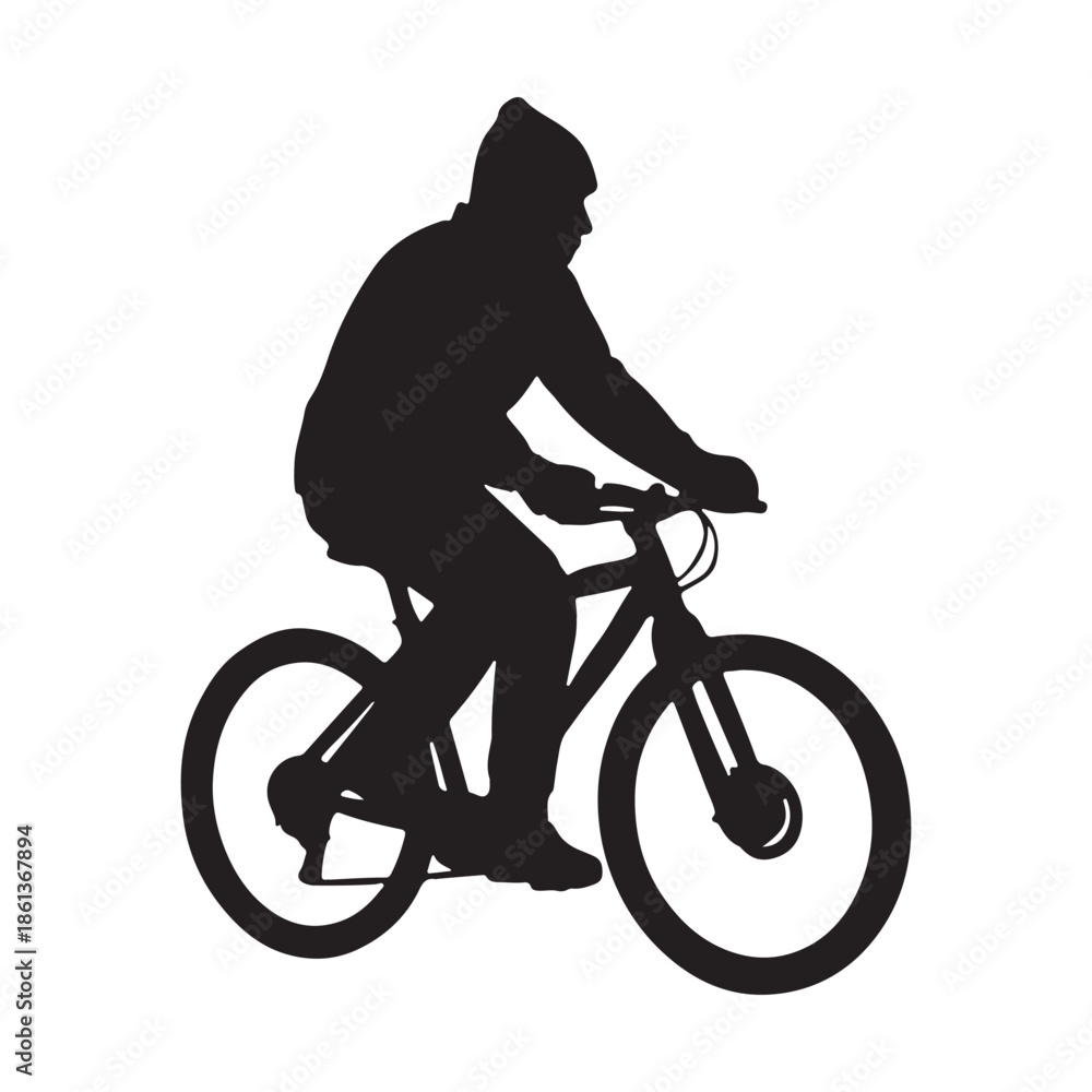 Obraz premium Dynamic silhouette illustration of a person actively cycling a mountain bike, representing fitness, outdoor activity, and an active lifestyle pursuit