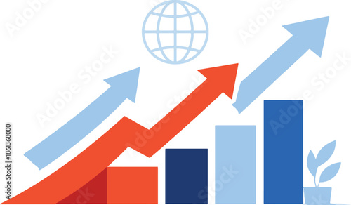 Business growth concept with upward arrow and globe