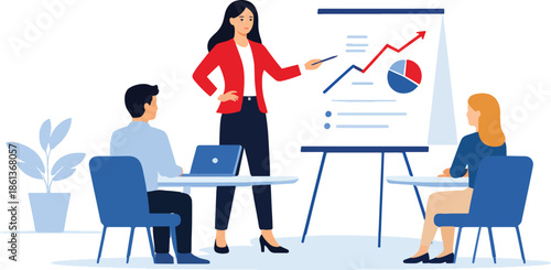 Female leader presenting business ideas to professional team