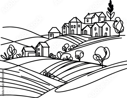 Vector illustration of a city landscape with houses and streets