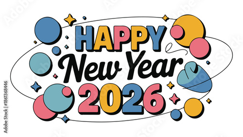 Happy New Year 2026 Colorful Celebration Text