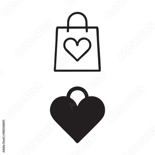 Vector Shopping bag with heart different style icon