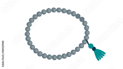 Circular prayer beads icon, tasbih vector, islamic dhikr symbol, minimalist beads with tassel.