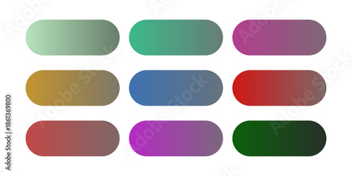 Colorful gradient rounded buttons set isolated on transparent background for UI design web apps branding and digital interfaces