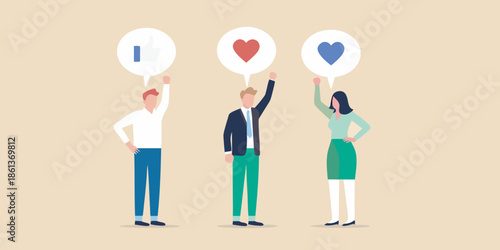 People expressing positive reactions with like love and care symbols