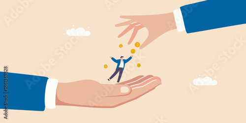 Hands offering financial support to a small business person falling from above