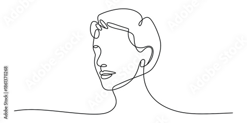 Abstract continuous line drawing portraying a minimalist profile of a person