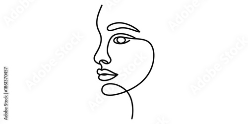 Abstract single line art drawing of a female face in profile with elegant contours