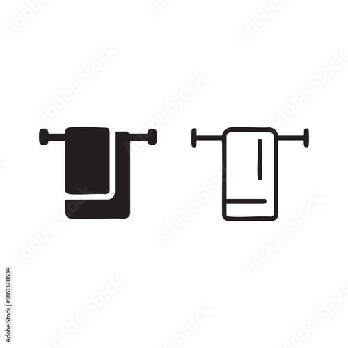 Vector Towel hanging on a towel rack different style icon