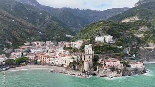Aerial view of Cetara, a small town along the Amalfi Coast, Salerno, Campania, Italy.