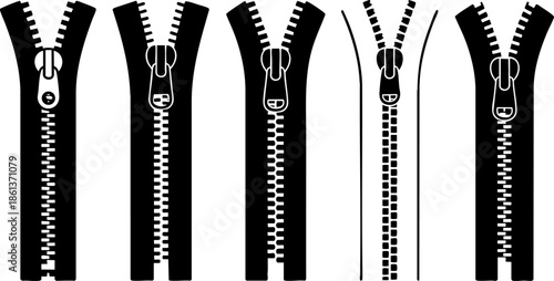 Zipper Fastener Icons Set EPS Clothing Sewing Textile Vector