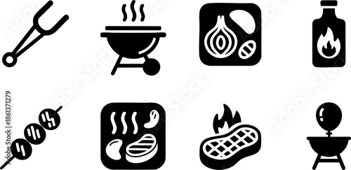 Cooking Kitchen Icons Set EPS Grill Pot Onion Sauce Vector