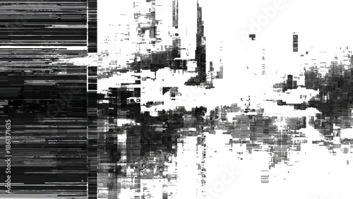 Glitchy distorted digital pattern with horizontal lines and pixelated noise