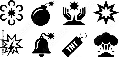 Warning Alert Icons Set EPS Explosion Bell Bomb Danger Vector