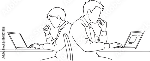 Clean Line Art Business Team Collaboration Concept Illustration. Generative Ai