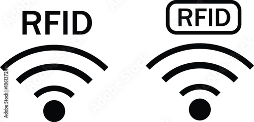RFID icon set. Radio frequency identification symbols. Contactless chip graphic design. Smart tagging and tracking signs
