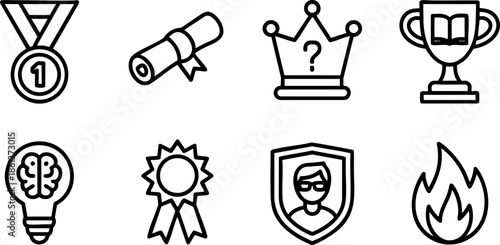 Achievement Success Icons Set EPS Medal Trophy Crown Shield Vector