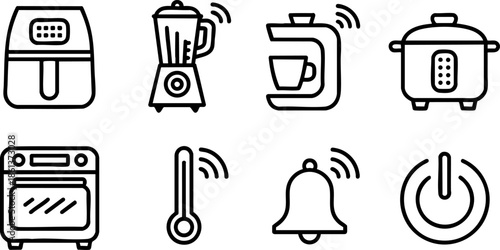 Smart Home Kitchen Appliance Icons Set EPS Oven Blender Bell Vector