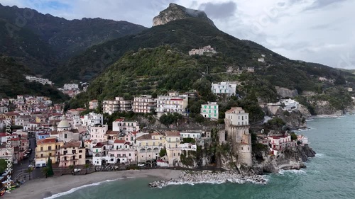 Aerial view of Cetara, a small town along the Amalfi Coast, Salerno, Campania, Italy.