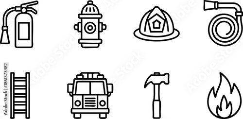 Fire Safety Emergency Icons Set EPS Extinguisher Hydrant Helmet Vector