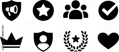 Security Achievement Icons Set EPS Shield Star Team Crown Vector