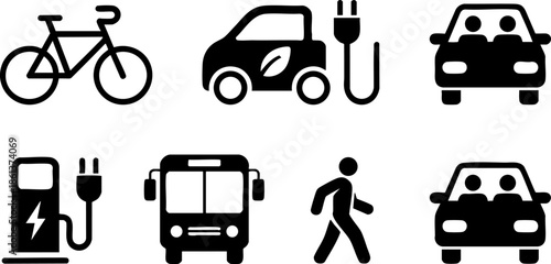 Electric Vehicle Transport Icons Set EPS Charging Car Bike Bus Vector