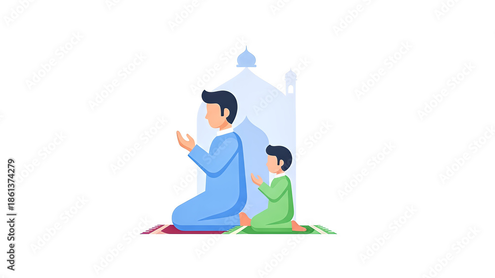 Obraz premium Father and son praying together in a serene environment.