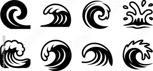 Ocean Wave Icons Set EPS Sea Water Surf Splash Symbol Vector Design