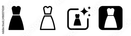 Black long frock icon representing women fashion apparel and feminine clothing style