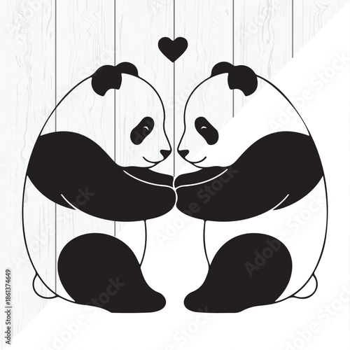 Romantic Panda Pair Silhouette with Heart Design