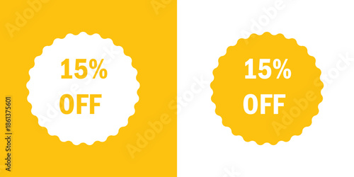 Yellow 15 Percent Discount Sale Badge Isolated on White Background