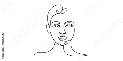 A modern abstract continuous line art portrait of a human face with a minimalist style