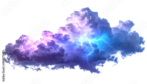 A luminous cloud mass displays a vibrant display of electric energy, isolated on black