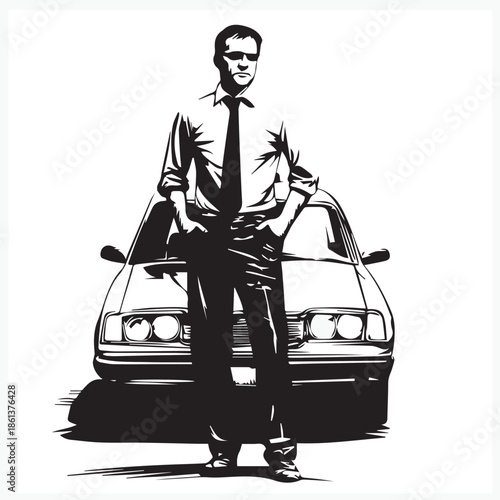 male taxi driver with car