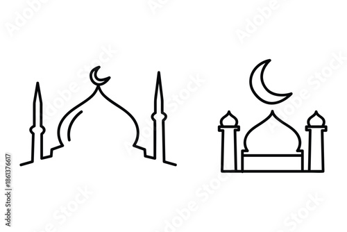 Ramadan mubarak islamic mosque and crescent moon symbols for holy month of fasting and prayer