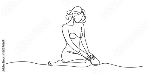 Minimalist continuous line drawing of a woman sleeping peacefully