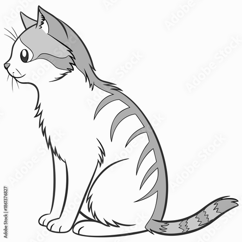 Minimalist Cat Silhouette Line Art Vector Illustration