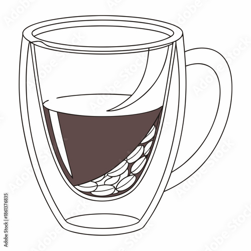 Double Wall Glass Coffee Cup Outline Vector Graphic